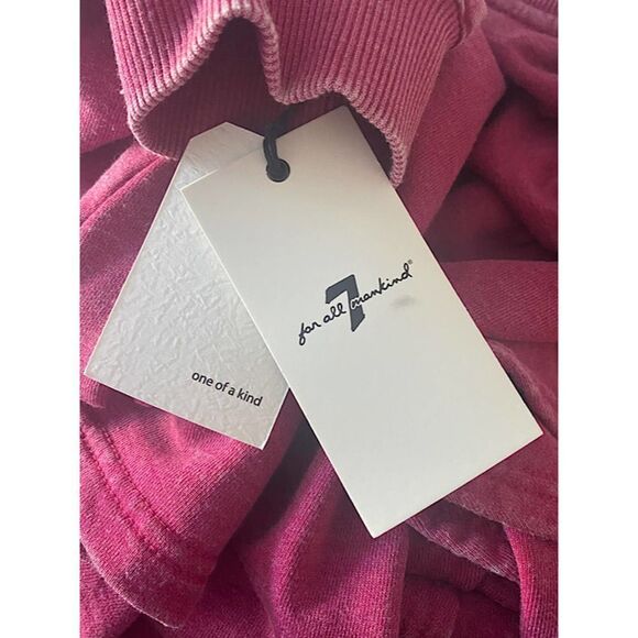 7 For All Mankind Raspberry Ruffle Cropped Top Sweatshirt Crewneck Sz L NWT - Picture 6 of 7